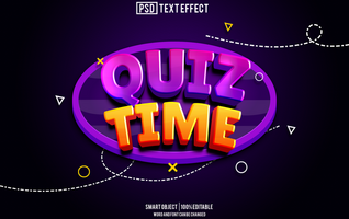 quiz tempo testo effetto, font modificabile, tipografia, 3d testo psd