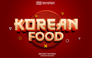 korean food text effect, font editable, typography, 3d text psd