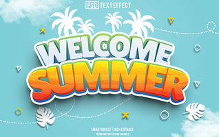welcome summer text effect, font editable, typography, 3d text. psd