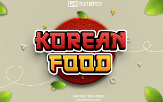 korean food text effect, font editable, typography, 3d text psd