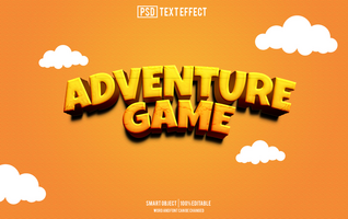 avventura gioco testo effetto, font modificabile, tipografia, 3d testo psd