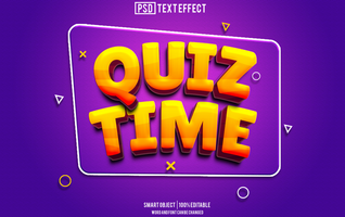 quiz tempo testo effetto, font modificabile, tipografia, 3d testo psd