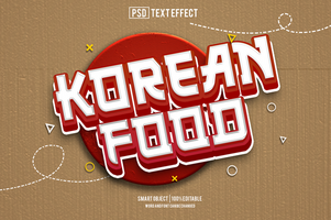 korean food text effect, font editable, typography, 3d text psd