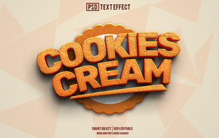 biscotti crema testo effetto, font modificabile, tipografia, 3d testo psd