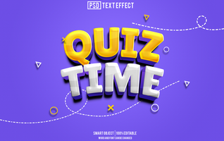 quiz tempo testo effetto, font modificabile, tipografia, 3d testo psd