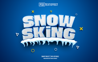 snow skiing text effect, font editable, typography, 3d text psd