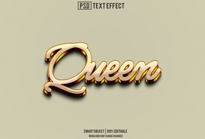 koningin tekst effect, doopvont bewerkbaar, typografie, 3d tekst psd