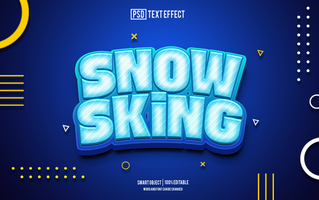 snow skiing text effect, font editable, typography, 3d text psd