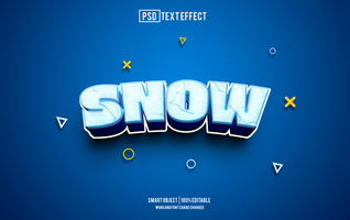 snow text effect, font editable, typography, 3d text psd