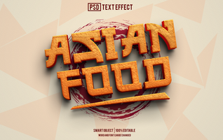 asian food text effect, font editable, typography, 3d text psd