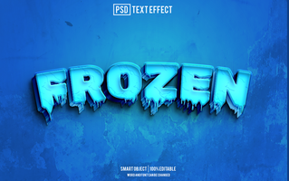 frozen text effect, font editable, typography, 3d text psd