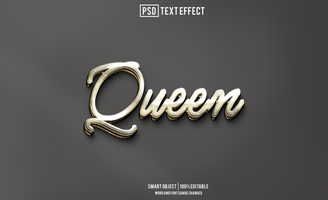 queen text effect, font editable, typography, 3d text psd