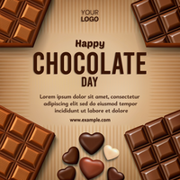 een poster voor gelukkig chocola dag met een hartvormig chocola bar psd