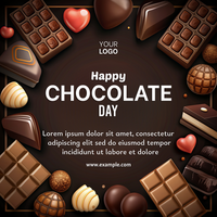 uma chocolate temático poster com uma coração e a palavras feliz chocolate dia psd