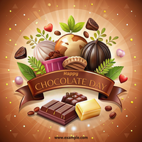 A chocolate themed poster with a ribbon and a bunch of chocolate treats psd