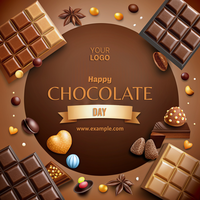 A chocolate themed poster with a heart and a ribbon around it psd