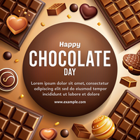 A chocolate themed poster with a round shape and a heart in the center psd