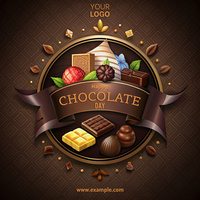 A chocolate themed poster with a ribbon around it psd