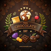 A chocolate themed poster with a globe and a ribbon psd