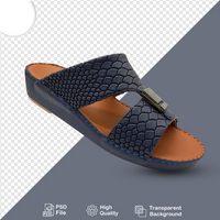 Blue leather slipper having orange sole with transparent background psd