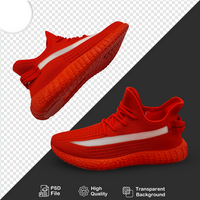 Pair of red shoes with a white stripe and a transparent background psd