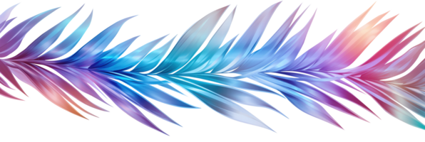 Holographic palm leaf on transparent background. Vibrant, iridescent color gradient. Divider, separating graphic design element. Can be used as footer or header. png