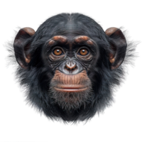 front view of chimpanzee head isolated on transparent background, chimpanzee mask , png