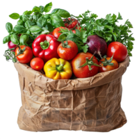 collection of vegetables in a paper bag isolated on transparent background , png