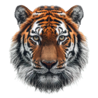 front view tiger head isolated on transparent background ,tiger face , png