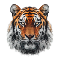 front view tiger head isolated on transparent background ,tiger face , png