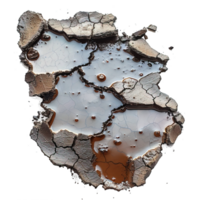 top view muddy puddle hole isolated on transparent background ,puddle hole with cracks , png