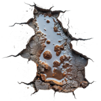 top view muddy puddle hole isolated on transparent background ,puddle hole with cracks , png