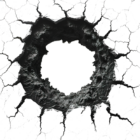 earth hole with cracks isolated on transparent background , top view black soil hole , png