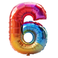 rainbow balloon in the shape of the number six isolated on transparent background , png