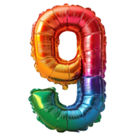 rainbow balloon in the shape of the number nine isolated on transparent background , png