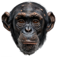 front view of chimpanzee head isolated on transparent background, chimpanzee mask , png