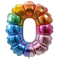 rainbow balloon in the shape of the number zero isolated on transparent background , png