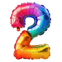 rainbow balloon in the shape of the number two isolated on transparent background , png