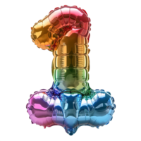 rainbow balloon in the shape of the number one isolated on transparent background , png