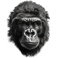 front view of gorilla face isolated on transparent background ,gorilla head , png