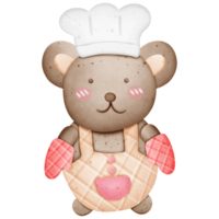 A cute chef brown bear is having fun cooking isolated on transparent background png