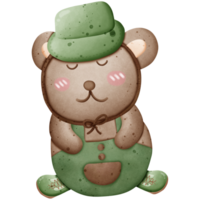 Cute brown bear in hiking clothes, hat and boots, camping with tent and hiking equipment. png