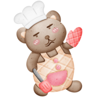 A cute chef brown bear is having fun cooking isolated on transparent background png