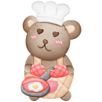 A cute chef brown bear is having fun cooking isolated on transparent background png