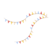 slingers van wimpels vlaggen. waterverf sjabloon van feestelijk illustratie voor verjaardag en kinderen partij decoratie, geïsoleerd. hand- getrokken clip art voor uitnodiging, kaart, bruiloft achtergrond, kinderkamer decor. png