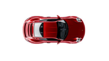 Top view of maroon sports car on the transparent background, Format png