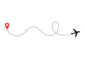 Airplane dotted route line the way airplane. Flying with a dashed line from the starting point and along the path transparent png