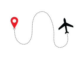 Airplane dotted route line the way airplane. Flying with a dashed line from the starting point and along the path transparent png