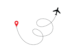 Airplane dotted route line the way airplane. Flying with a dashed line from the starting point and along the path transparent png