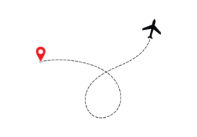 Airplane dotted route line the way airplane. Flying with a dashed line from the starting point and along the path transparent png